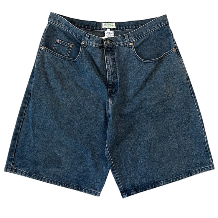 Vintage 90s Guess Baggy Dark Wash Blue Denim Shorts