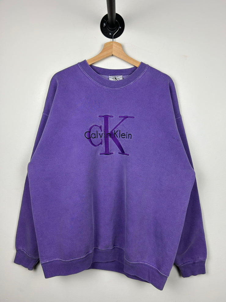 Vintage 90s Calvin Klein Embroidered Faded Purple Crewneck