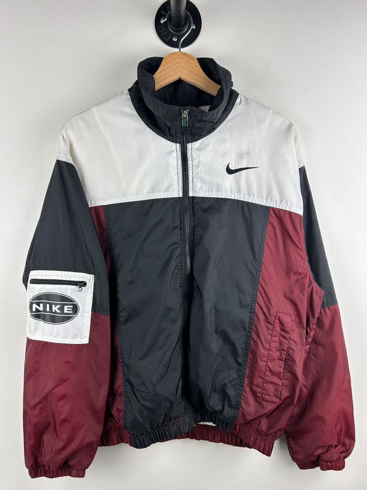 Vintage 90s Nike Swoosh Sleeve Spellout Balck & Red Windbreaker