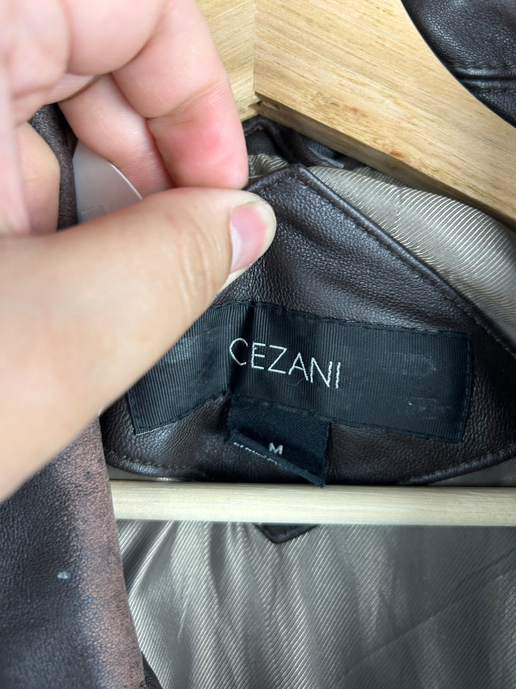Vintage Cezani Brown Leather Cropped Bomber Jacket