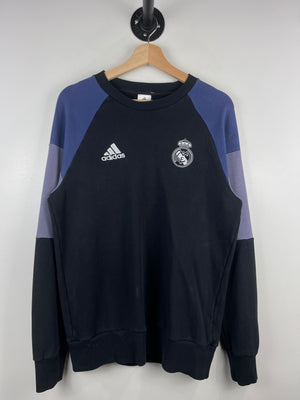 Vintage Adidas Real Madrid Embroidered Black & Blue Crewneck
