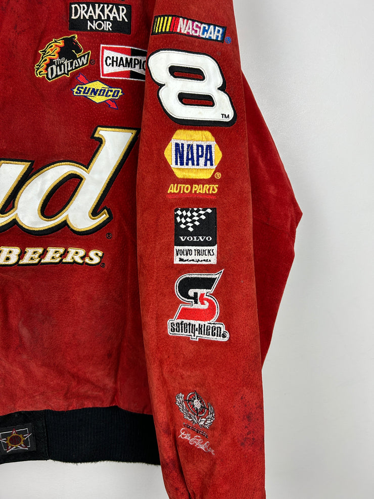 Vintage 90s Nascar Jeff Hamilton Budweiser Dale Earnhardt Jr. Suede Racing Red Jacket