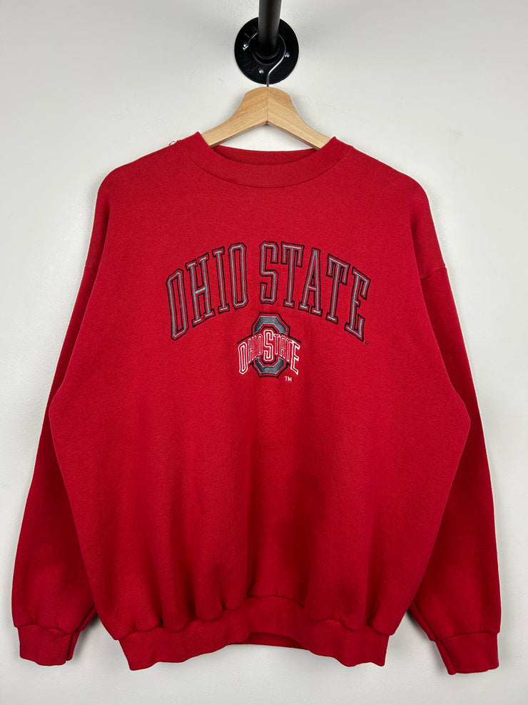 Vintage 90s Logo 7 Ohio State University Embroidered Red Crewneck