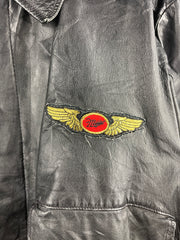 Vintage 90s Excelled Miller Lite Beer Black Leather Bomber Jacket