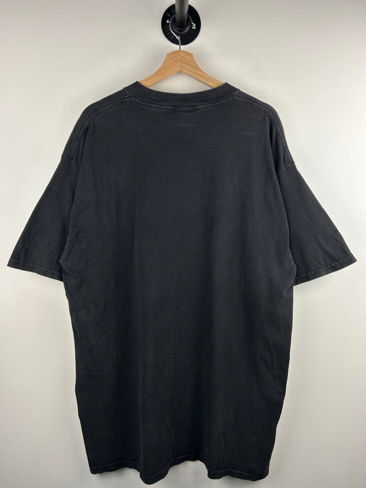 Vintage 90s Im Out Of Bed And Dressed Comedy Black Tee