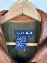 Vintage 90s Nautica Fleece Lined Beige Bomber Jacket