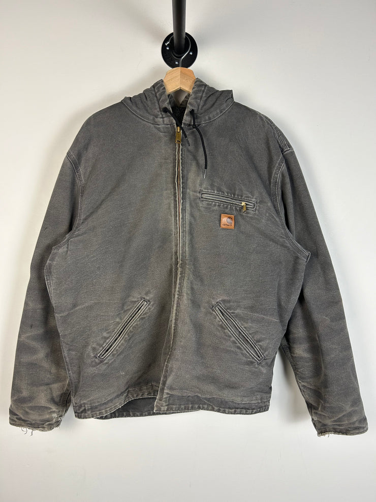 Vintage 90s Carhartt Detroit Hooded Fleece Lined Grey Jacket