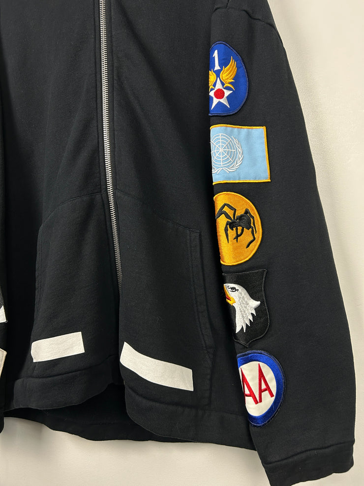 Off White Diagonal Patches Black Zip Up Hoodie