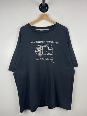 Vintage What Happens At The Trailer Park Stays In The Trailer Park Comedy Black Tee