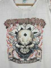 Vintage Sturgis Black Hills Rally Skull Thrashed White Tee