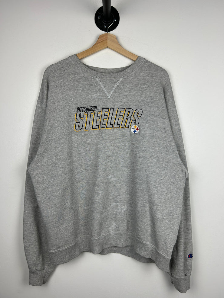 Vintage 90s NFL Champion Pittsburgh Steelers Embroidered Grey Crewneck