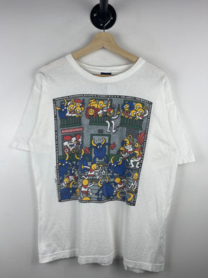 Vintage 90s Kukuxumusu San Fermin Pamplona Bull Run Soccer White Tee