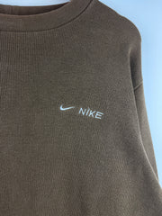 Vintage Nike Spellout Swoosh Embroidered Ribbed Brown Crewneck