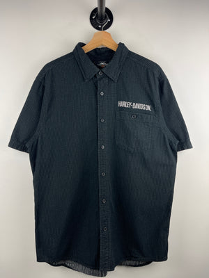 Vintage Harley Davidson Embroidered Black Short Sleeve Button Up Shirt