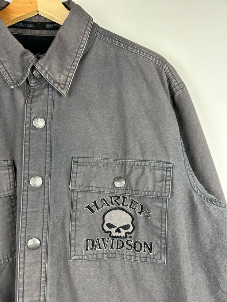 Vintage Harley Davidson Skull Button Up Grey Jacket