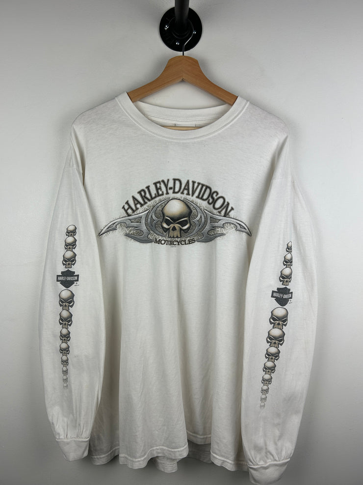 Vintage 2003 Harley Davidson Skulls White Long Sleeve