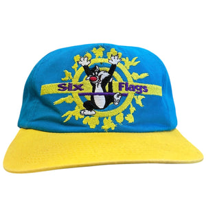 Vintage 90s Looney Tunes Sylvester Six Flags Blue Snapback Hat
