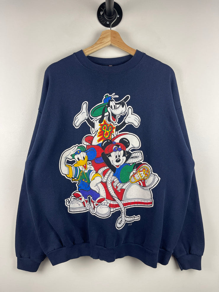Vintage 90s Disney Mickey Mouse Daffy Duck Goofy Navy Crewneck