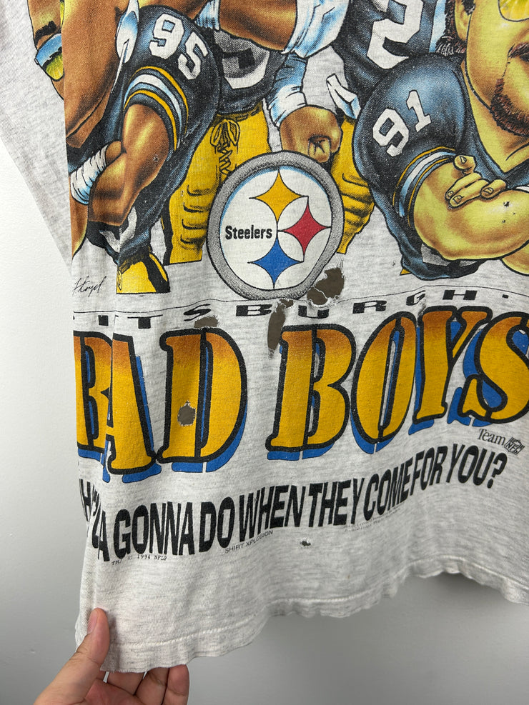 Vintage 90s NFL Pittsburgh Steelers Bad Boys Distressed Grey Tee
