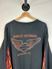 Vintage 2002 Harley Davidson Flames Black Long Sleeve