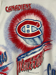Vintage 90s NHL Bulletin Montreal Canadiens All Over Print White Tee