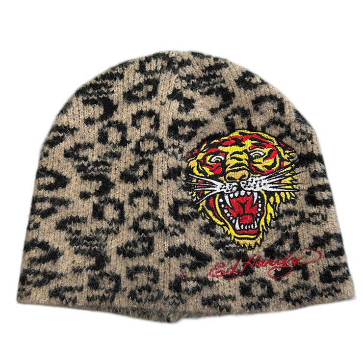 Vintage Y2K ED Hardy Tiger Leopard Print Beanie