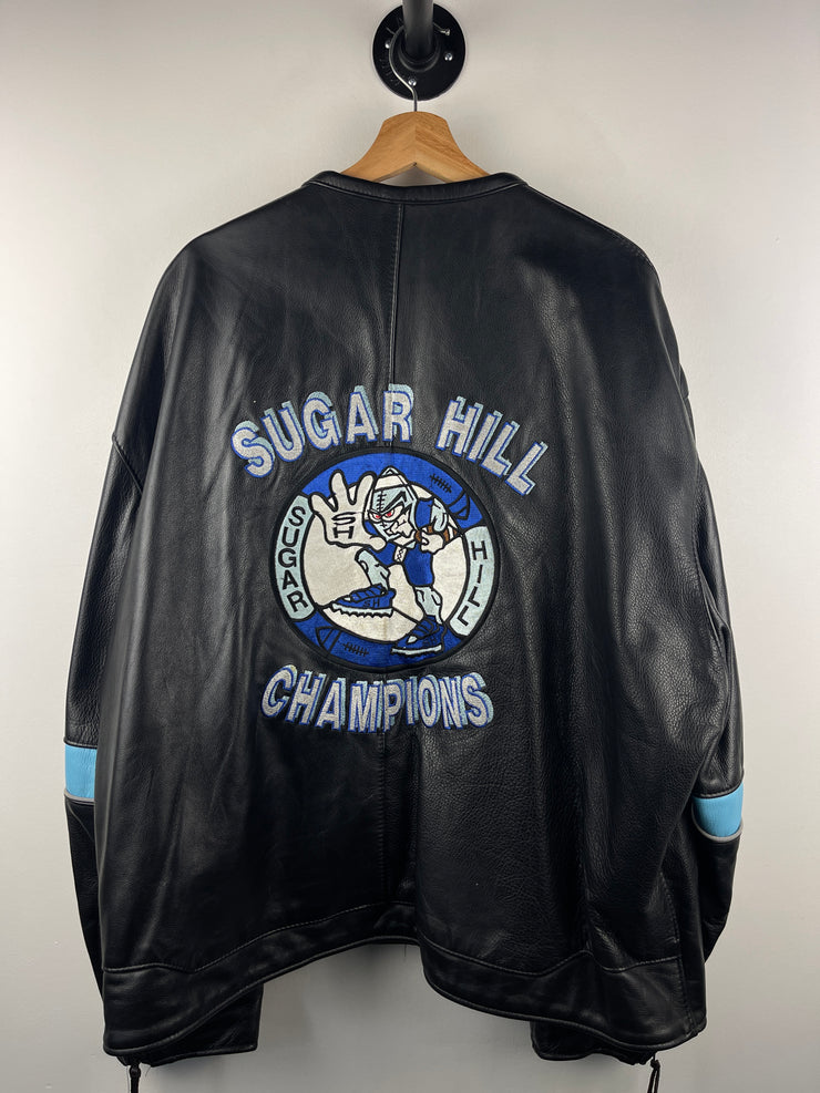 Vintage 90s Schott Café Racer Moto Sugar Hill Football Black Leather Jacket