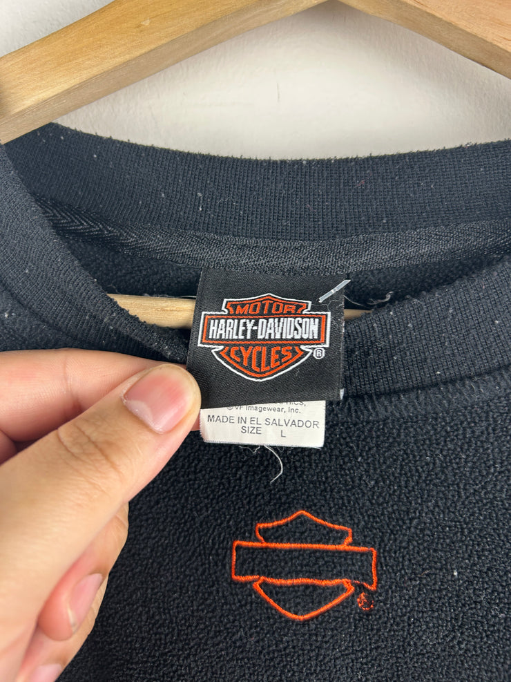 Vintage Harley Davidson Ohio Embroidered Black Fleece Crewneck