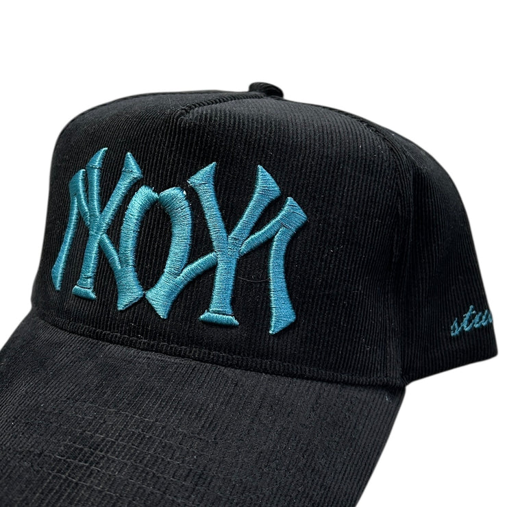 Studio 1999 NY Double Logo Black & Teal Corduroy Snapback Hat