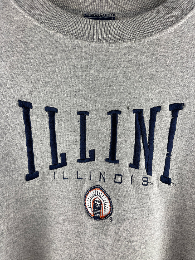 Vintage 90s Illinois Illini Embroidered Grey Crewneck