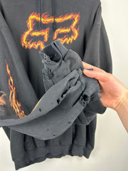Vintage 90s Fox Racing Flames Thrashed Black Hoodie