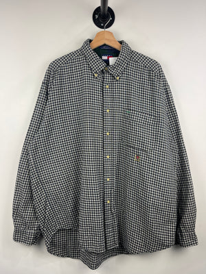 Vintage 90s Tommy Hilfiger Crest Plaid Black & White Flannel Long Sleeve Shirt