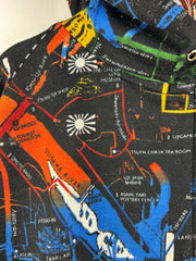 Vintage Y2K Kanji Japanese Map Black Full Zip Hoodie