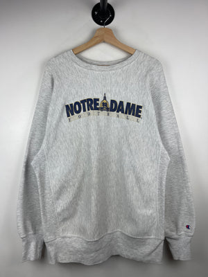 Vintage 90s Champion Reverse Weave Notre Dame Football Puff Print Grey Crewneck