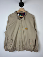 Vintage 90s Izod Plaid Lined Beige Harrington Jacket