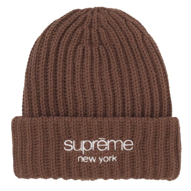 Supreme FW25 Chunky Rib Classic Logo Brown Beanie