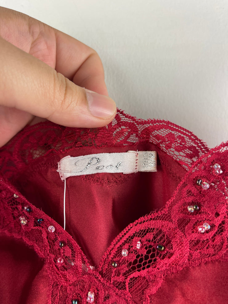 Vintage Poet Women’s Red Beaded Satin Camisole