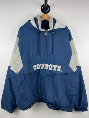 Vintage 90s NFL Starter Dallas Cowboys Navy Half Zip Hooded Jacket