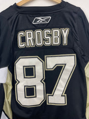 Vintage NHL Reebok Pittsburgh Penguins Crosby Authentic Fight Strap Black Hockey Jersey