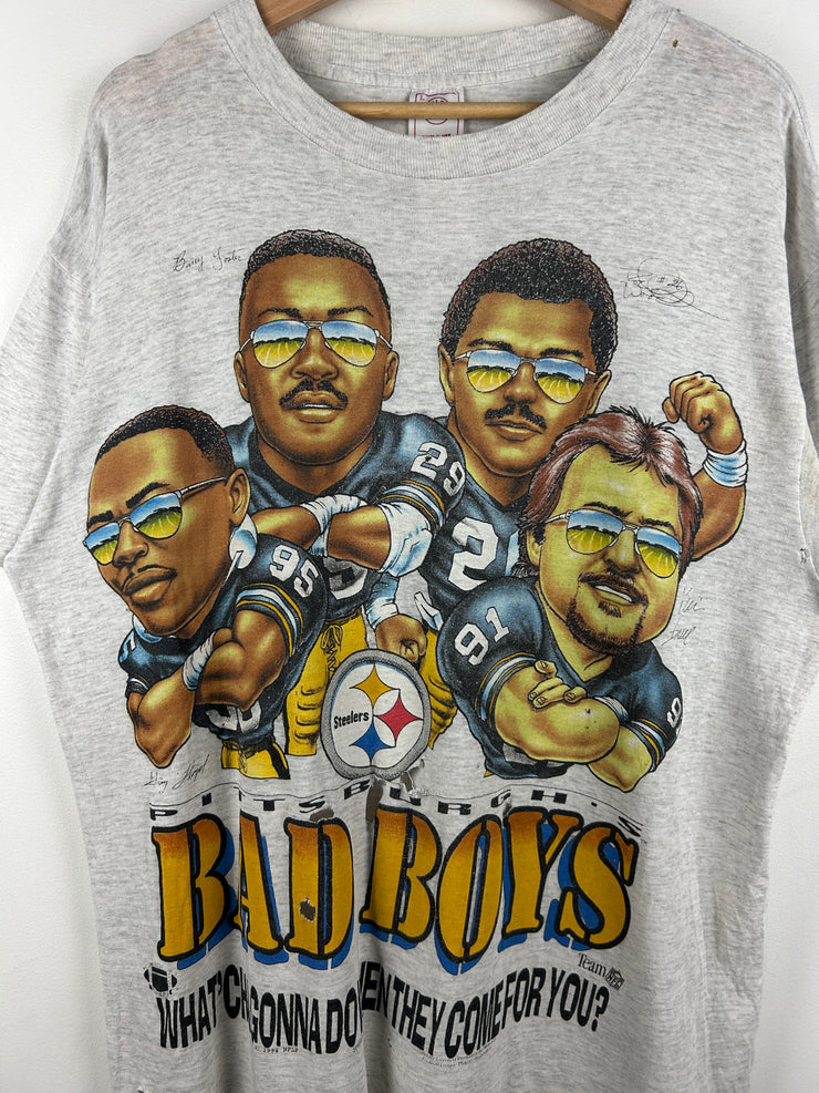 Vintage 90s NFL Pittsburgh Steelers Bad Boys Distressed Grey Tee