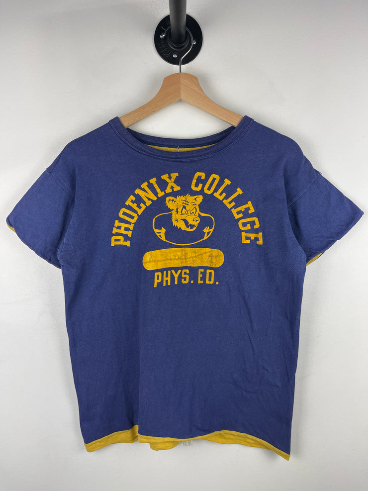 Vintage 60s Pacific Athletic Company Double Face Phoenix College Blue & Yellow Tee