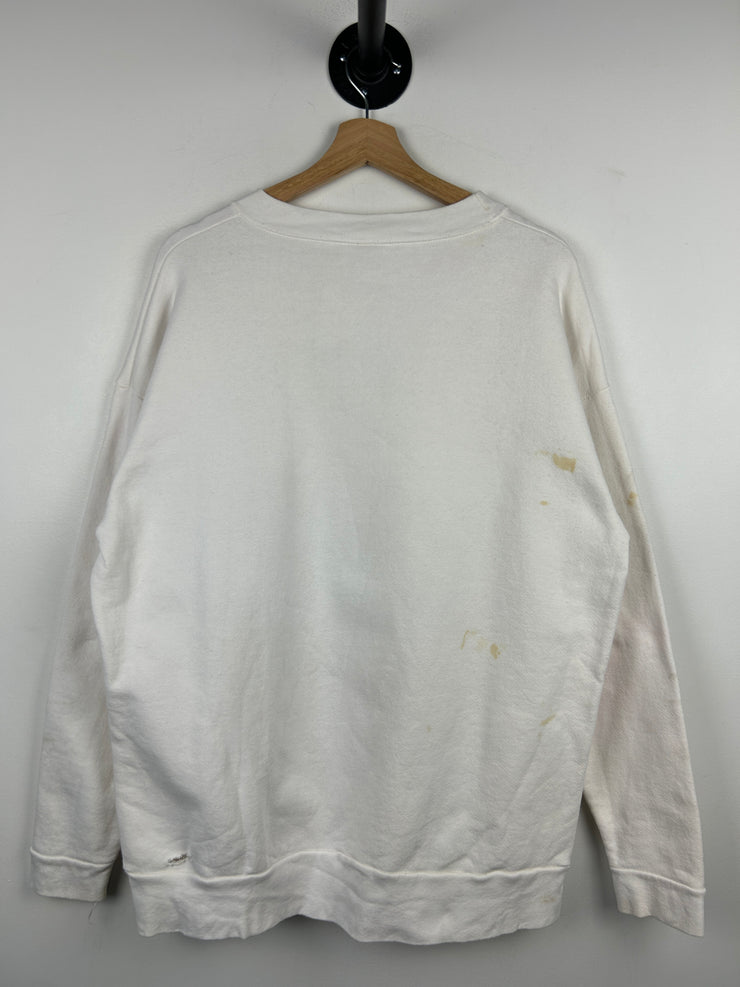 Vintage 90s Wildlife Lion Tiger Cheetah White Crewneck