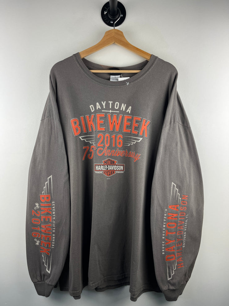 Vintage Harley Davidson Bike Week Daytona Beach Grey Long Sleeve