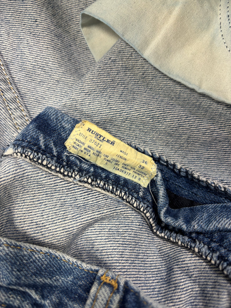 Vintage 70s Rustler Patchwork Blue Denim Jeans