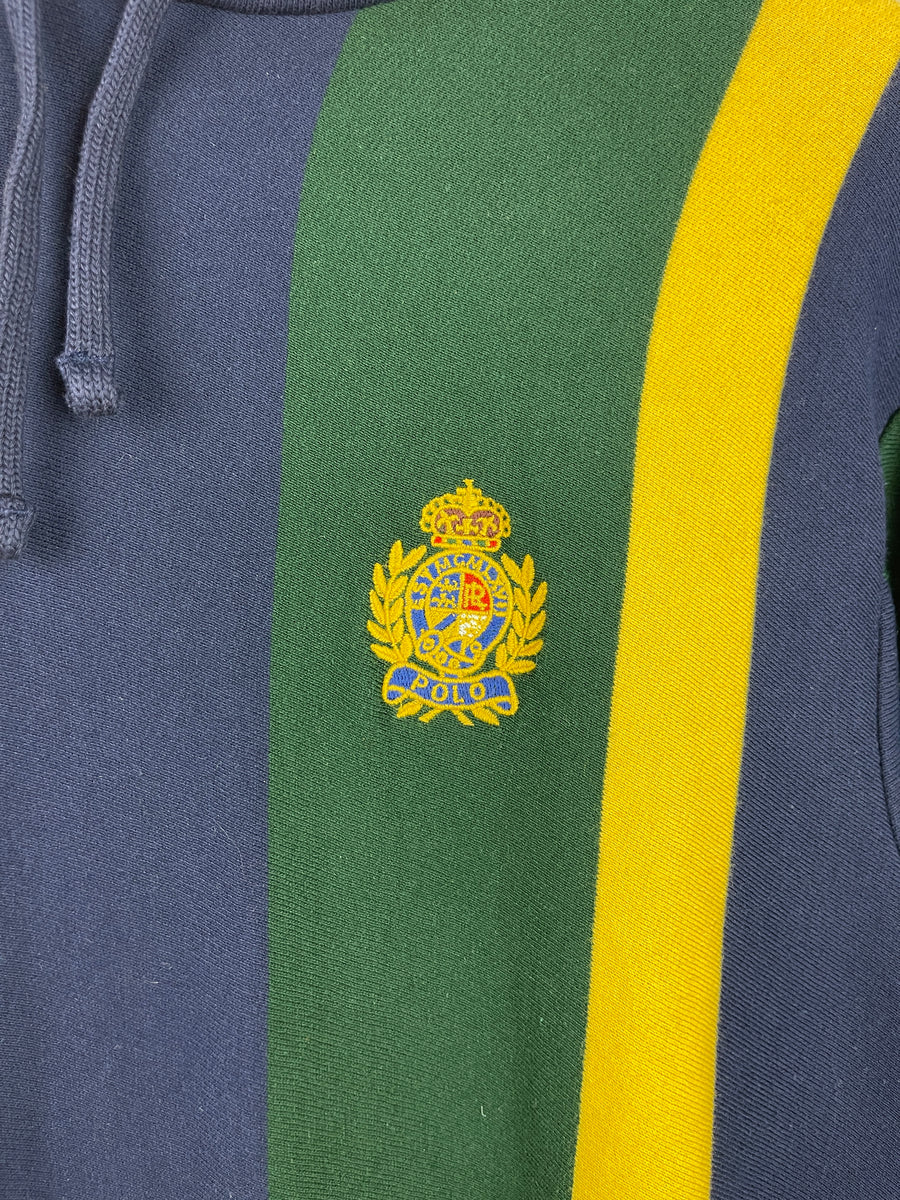 Vintage Polo Ralph Lauren Crest Striped Double Knit Navy Hoodie ...