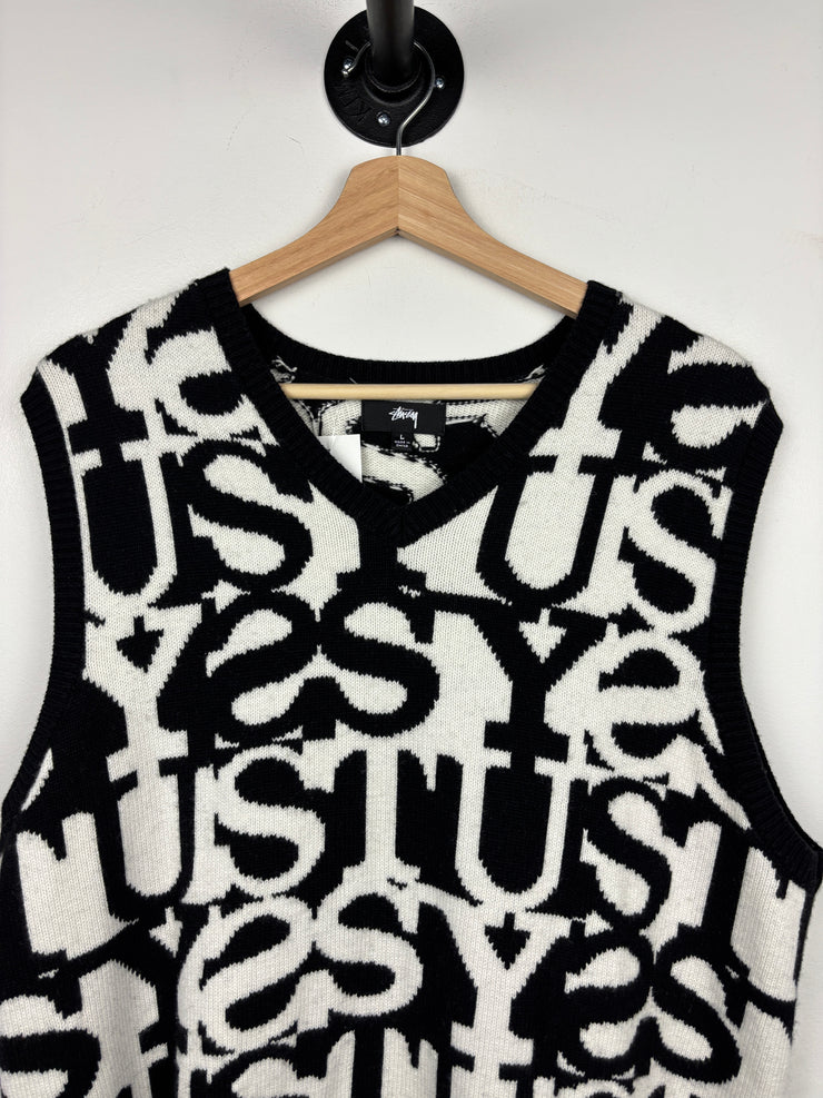 Stussy Stacked Black Knit Sweater Vest