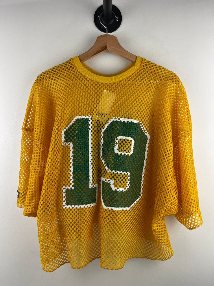Vintage 80s Champion Yellow Mesh Cropped Football Jersey