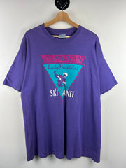 Vintage 90s Banff Skiing Rocky Mountains Purple Tee