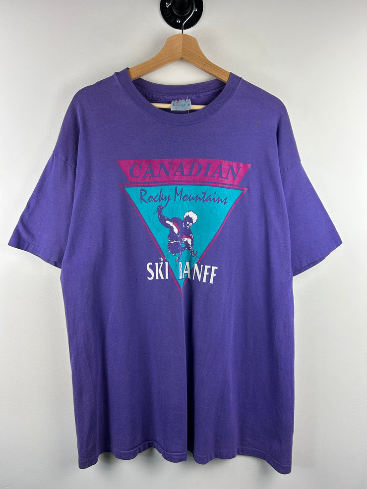 Vintage 90s Banff Skiing Rocky Mountains Purple Tee