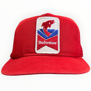 Vintage 90s Budweiser Fishing Red Trucker Snapback Hat